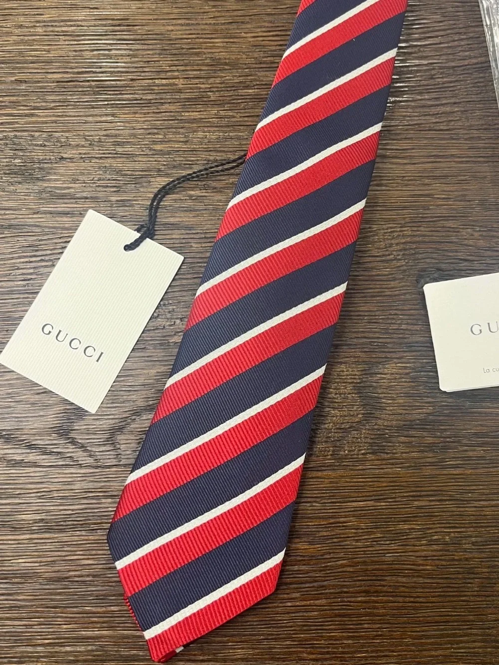 Gucci Navy, Red and White Diagonal Stripe Men's Tie